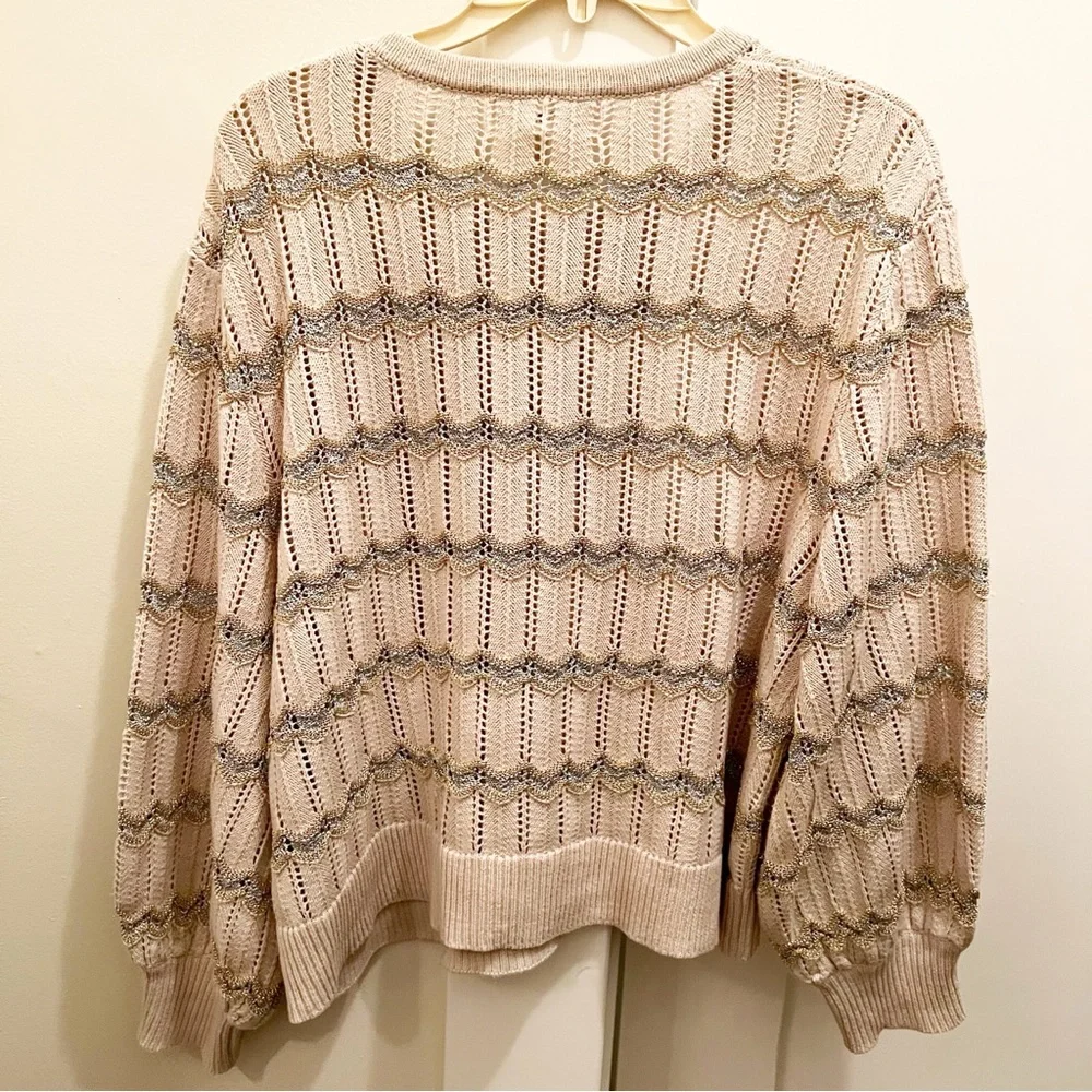 THE GREAT Beige Open Knit Metallic Sweater - Picture 2 of 8